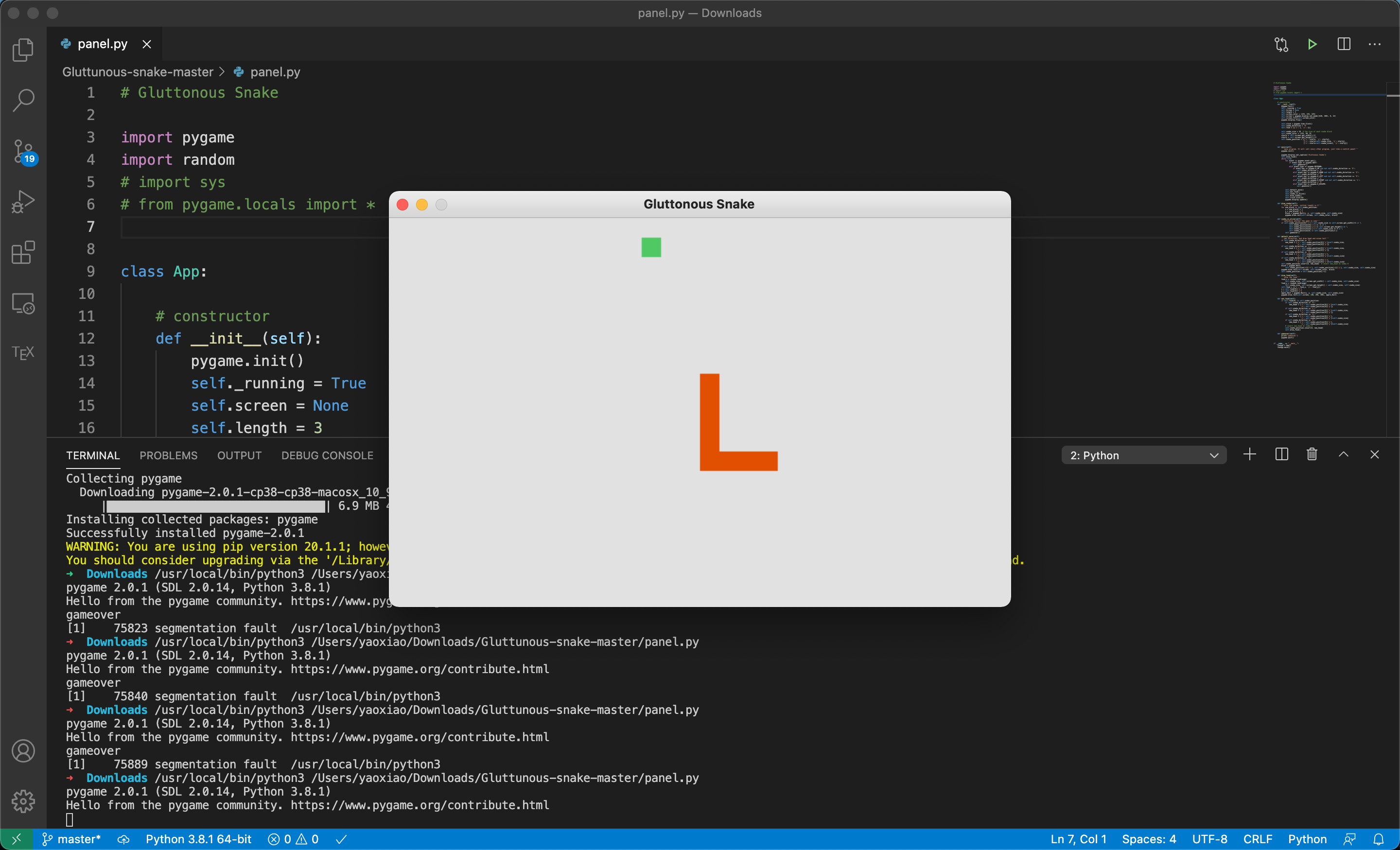 A screenshot of the greedy snake game